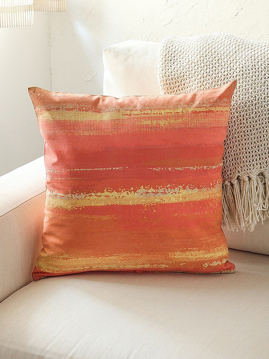 

House This Orange & Yellow 2 Pieces Abstract Cotton Square Cushion Covers