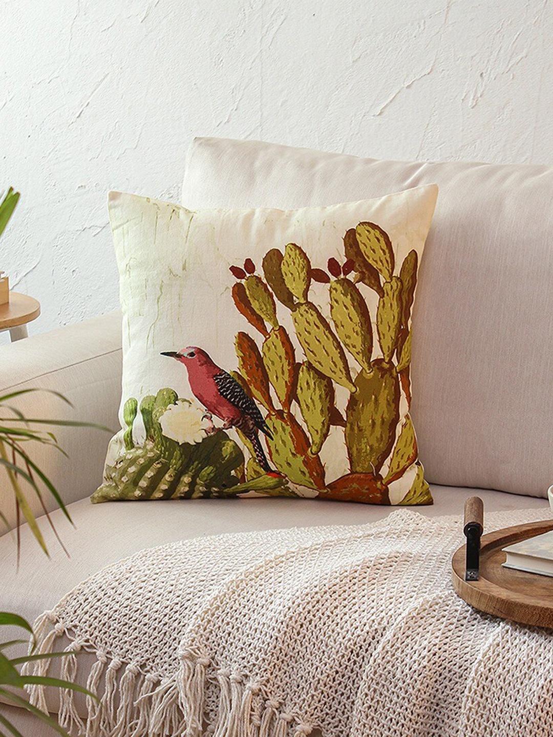 

House This White & Orange 2 Pieces Ethnic Motifs Cotton Square Cushion Covers