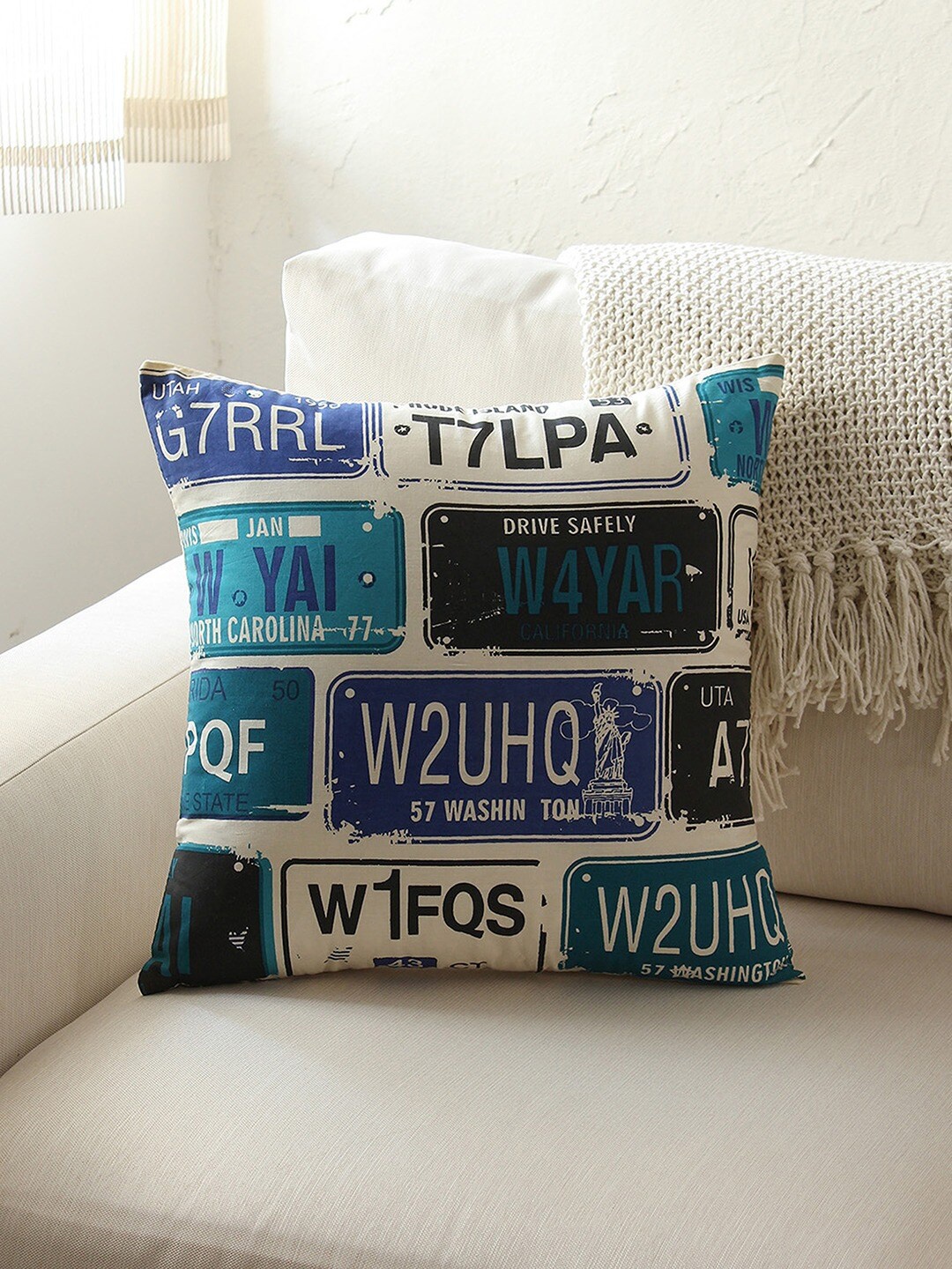 

House This Blue & Black 2 Pieces Geometric Cotton Square Cushion Covers