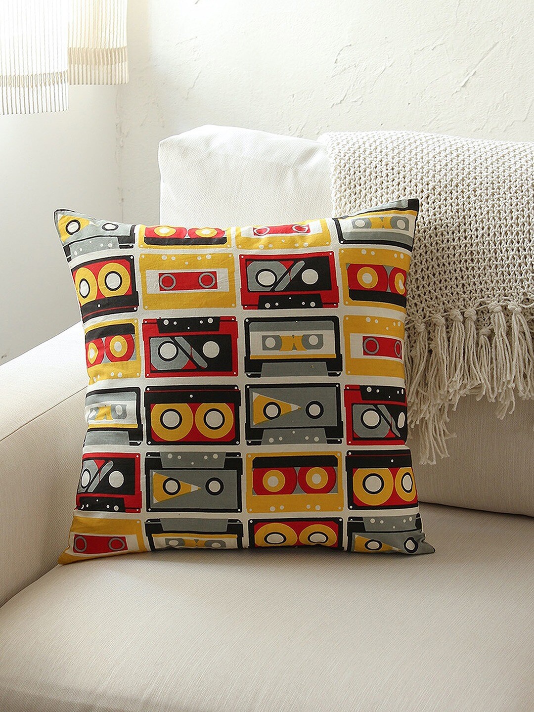 

House This Red & Yellow 2 Pieces Geometric Cotton Square Cushion Covers