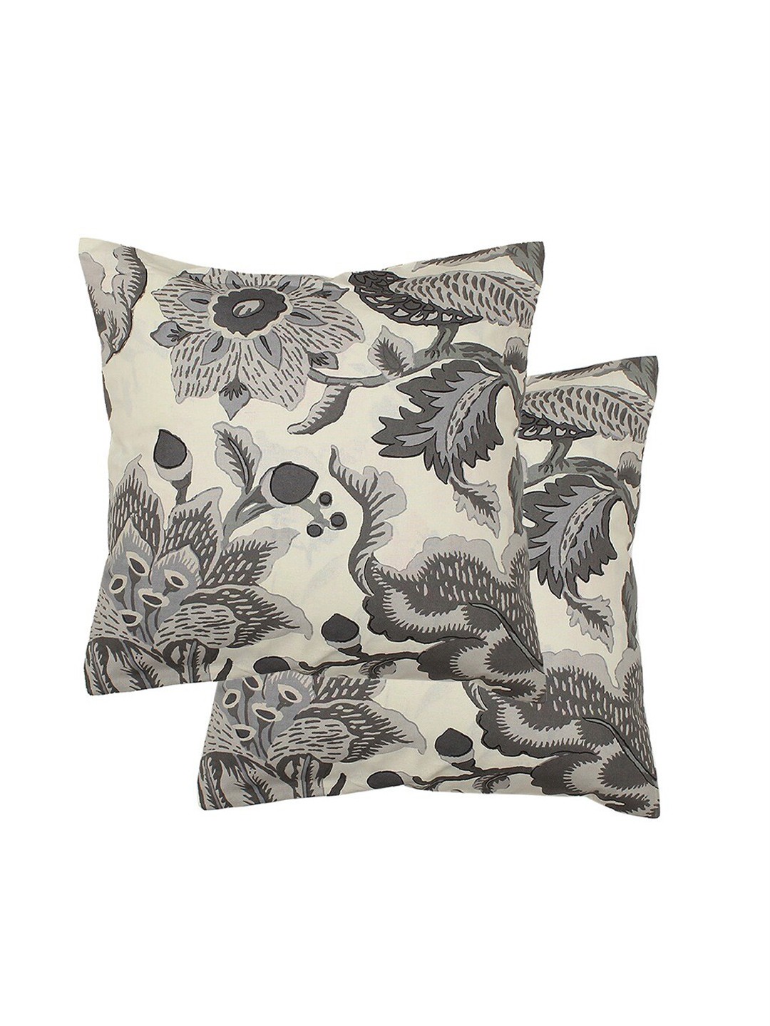

House This Grey & White 2 Pieces Ethnic Motifs Cotton Square Cushion Covers