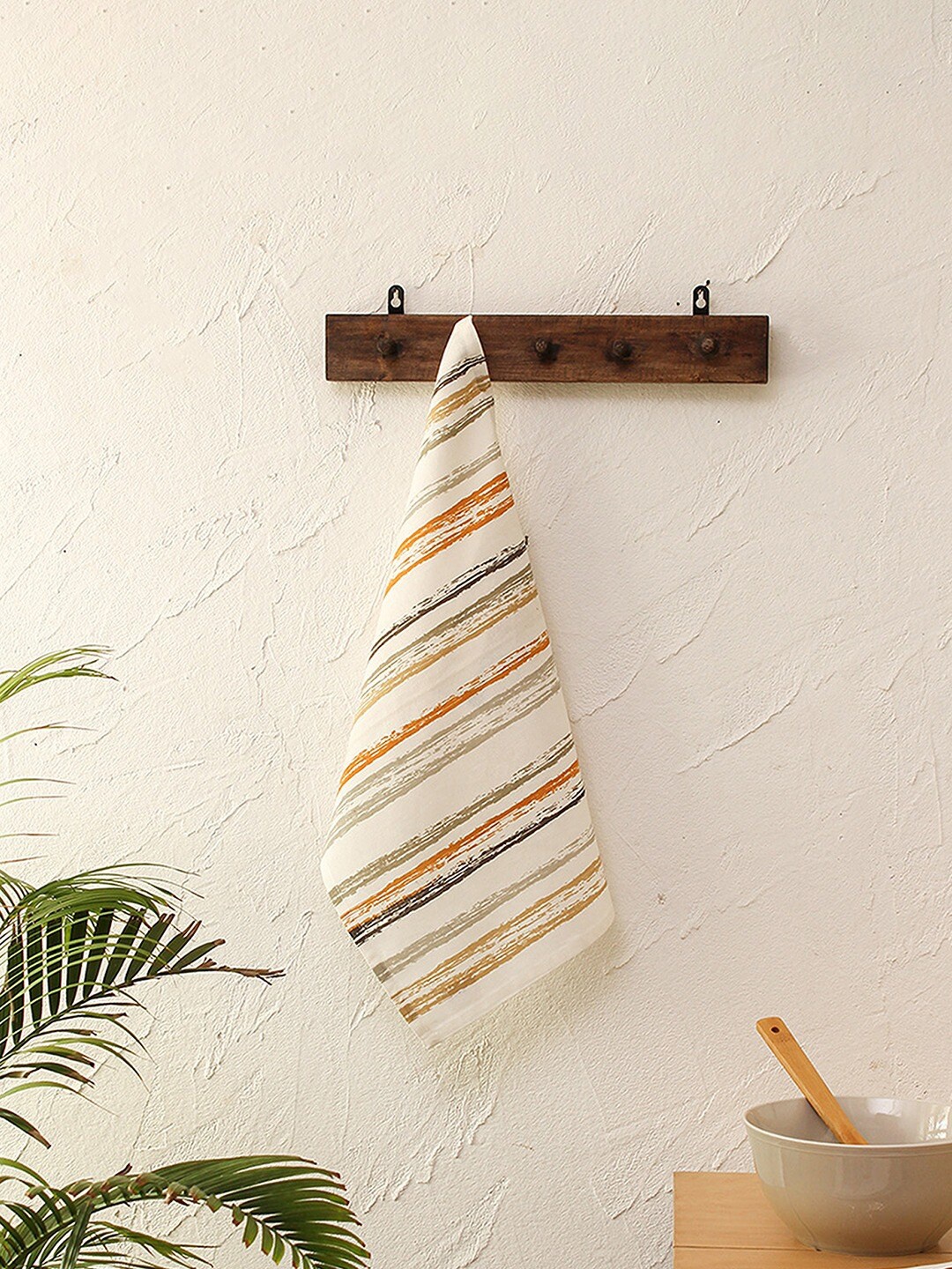 

House This Sandhya White & Orange-Colored 2 Pieces Striped Pure Cotton Kitchen Towels