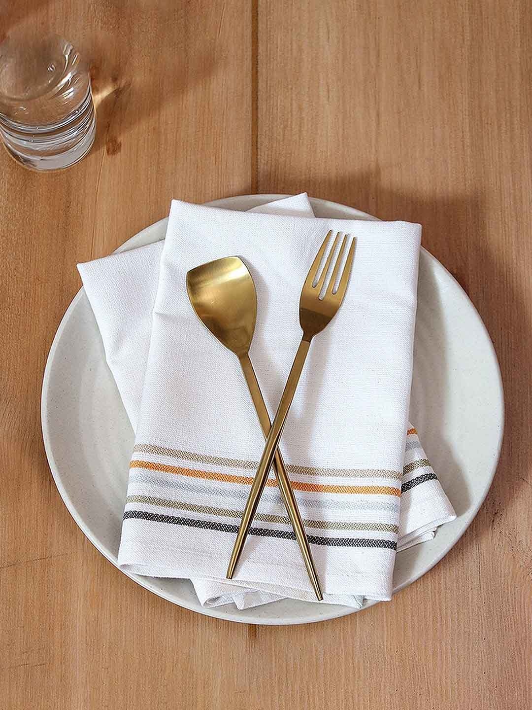 

House This Aavli White & Brown 4 Pieces Cotton Table Napkins