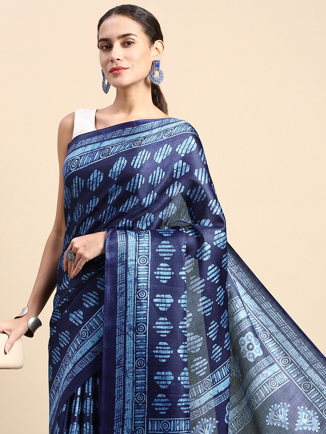 

Rani Saahiba Dabu Bhagalpuri Saree, Navy blue