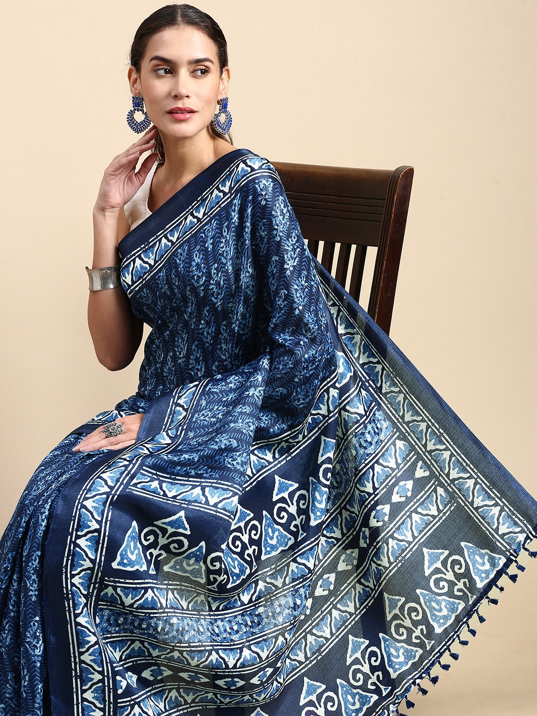 

Rani Saahiba Dabu Bhagalpuri Saree, Navy blue