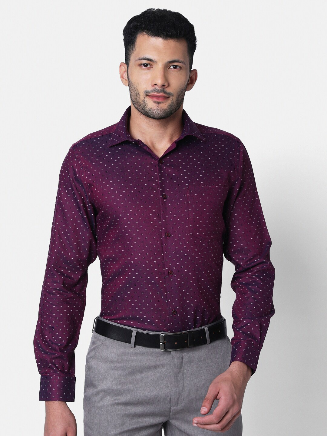 

INSPIRO Micro Ditsy Printed Classic Slim Fit Formal Shirt, Purple