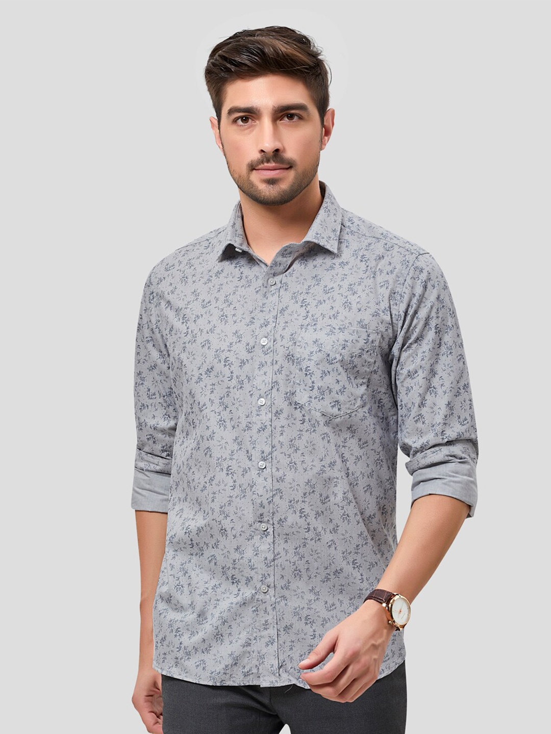 

INSPIRO Floral Printed Classic Slim Fit Casual Shirt, Grey