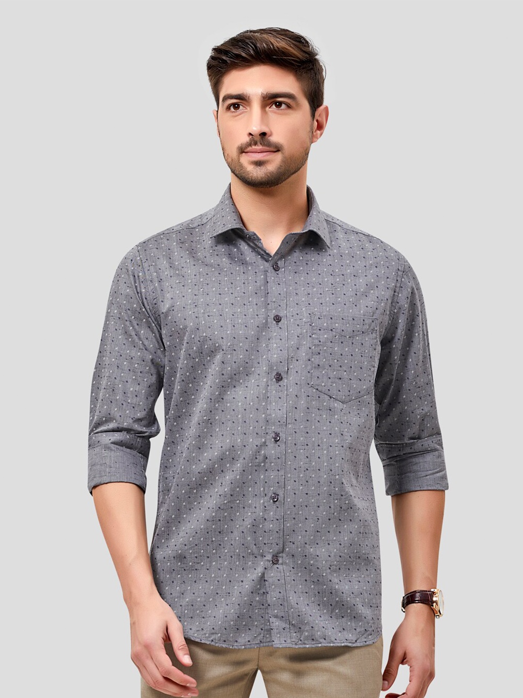 

INSPIRO Micro Ditsy Printed Classic Slim Fit Casual Shirt, Grey