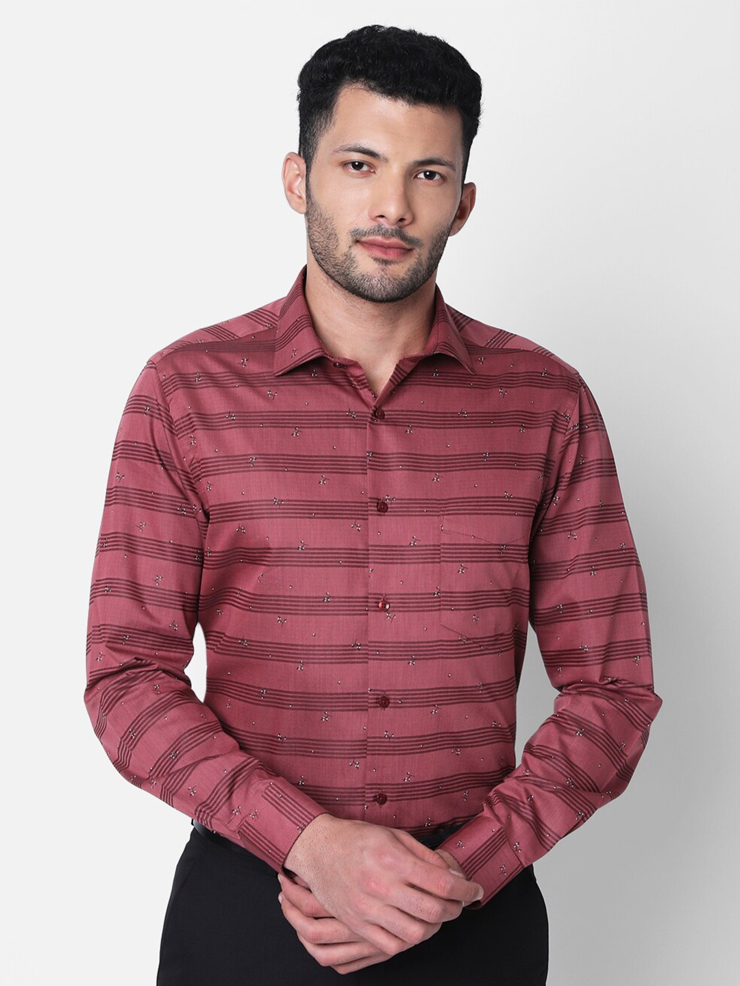 

INSPIRO Horizontal Striped Classic Slim Fit Formal Shirt, Maroon