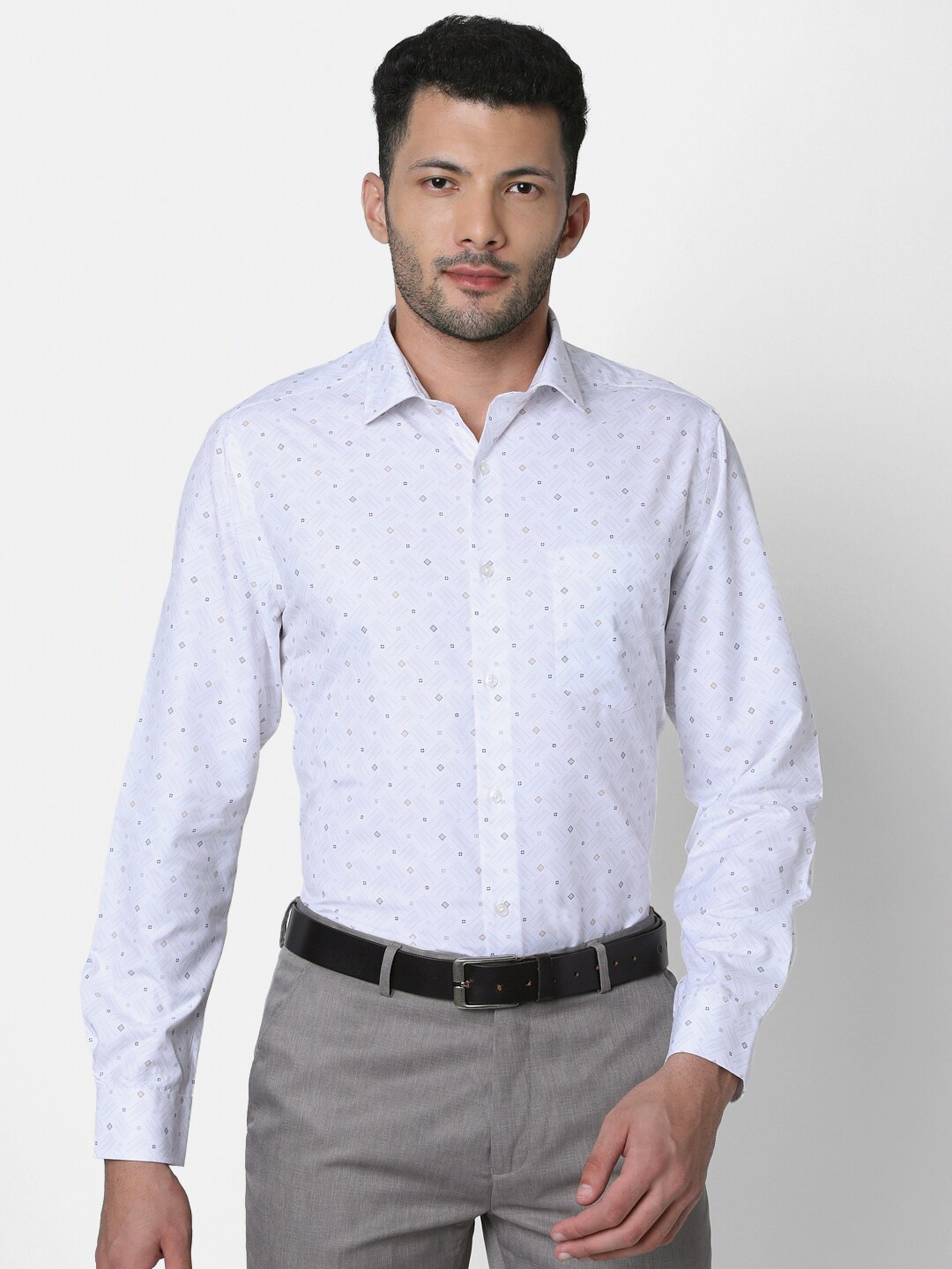 

INSPIRO Geometric Printed Classic Slim Fit Formal Shirt, White
