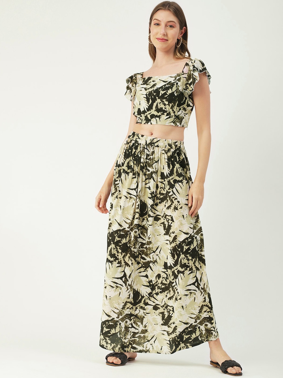 

Moomaya Printed Crop Top & Maxi Skirt, Green