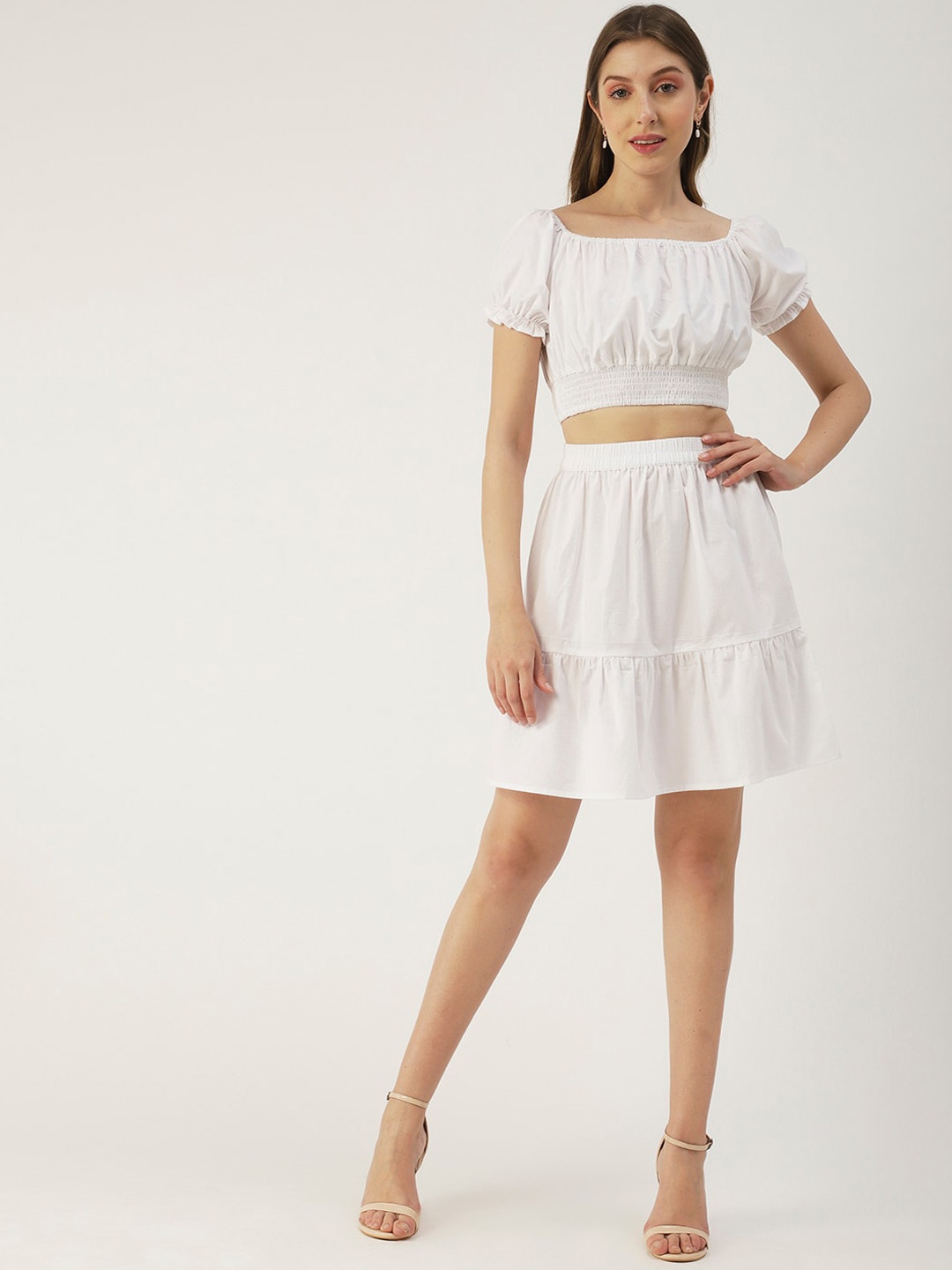 

Moomaya Pure Cotton Crop Top With Mini Skirt, White
