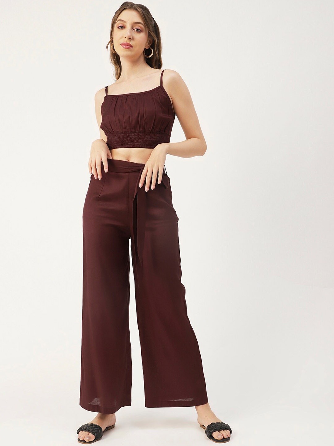 

Moomaya Crop Top With Palazzo Co-Ords, Brown