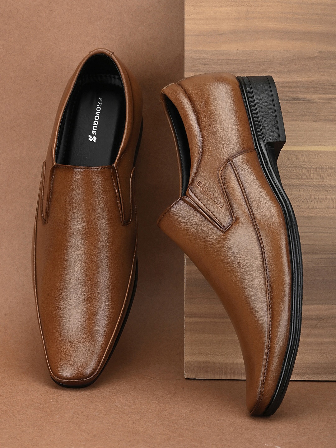 

Provogue Men Round Toe Formal Slip-On Shoes, Tan
