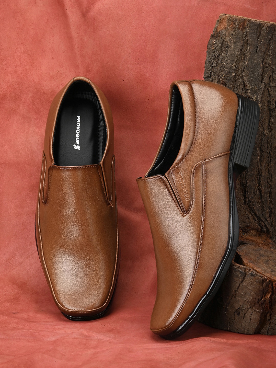 

Provogue Men Square Toe Formal Slip-On Shoes, Tan