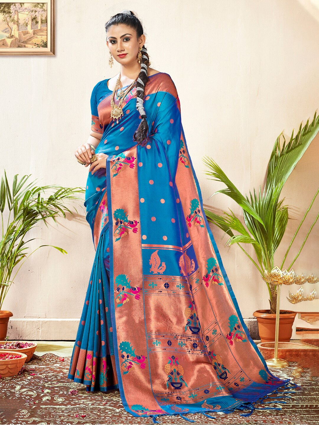 

Mitera Woven Design Zari Saree, Blue