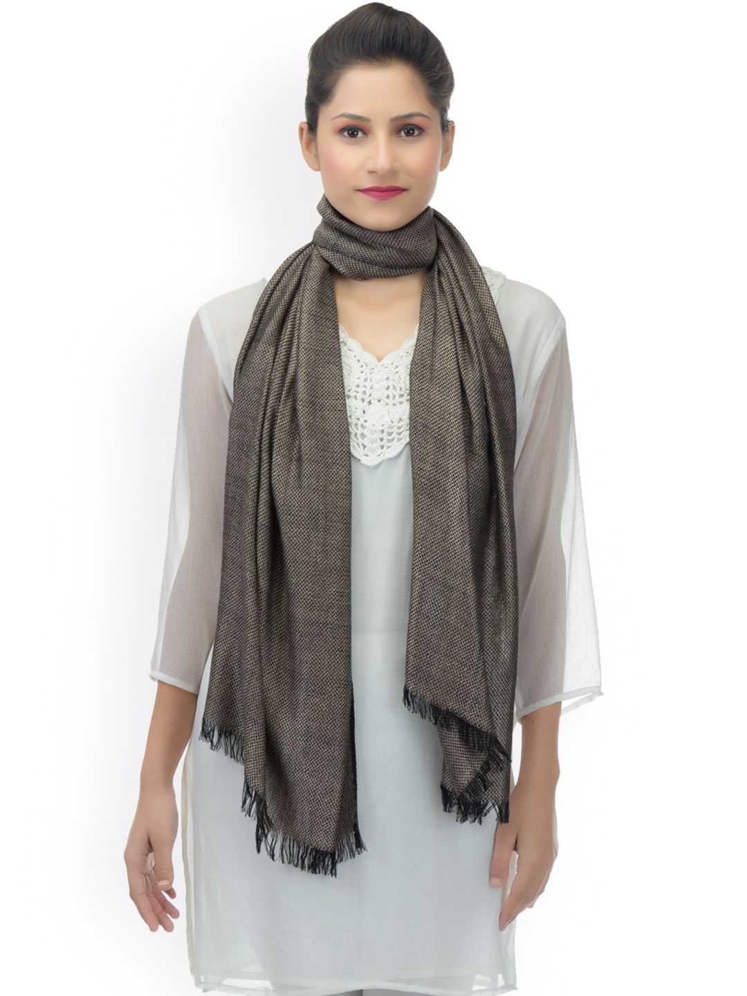 

Anekaant Women Black & Beige Woven Design Stole