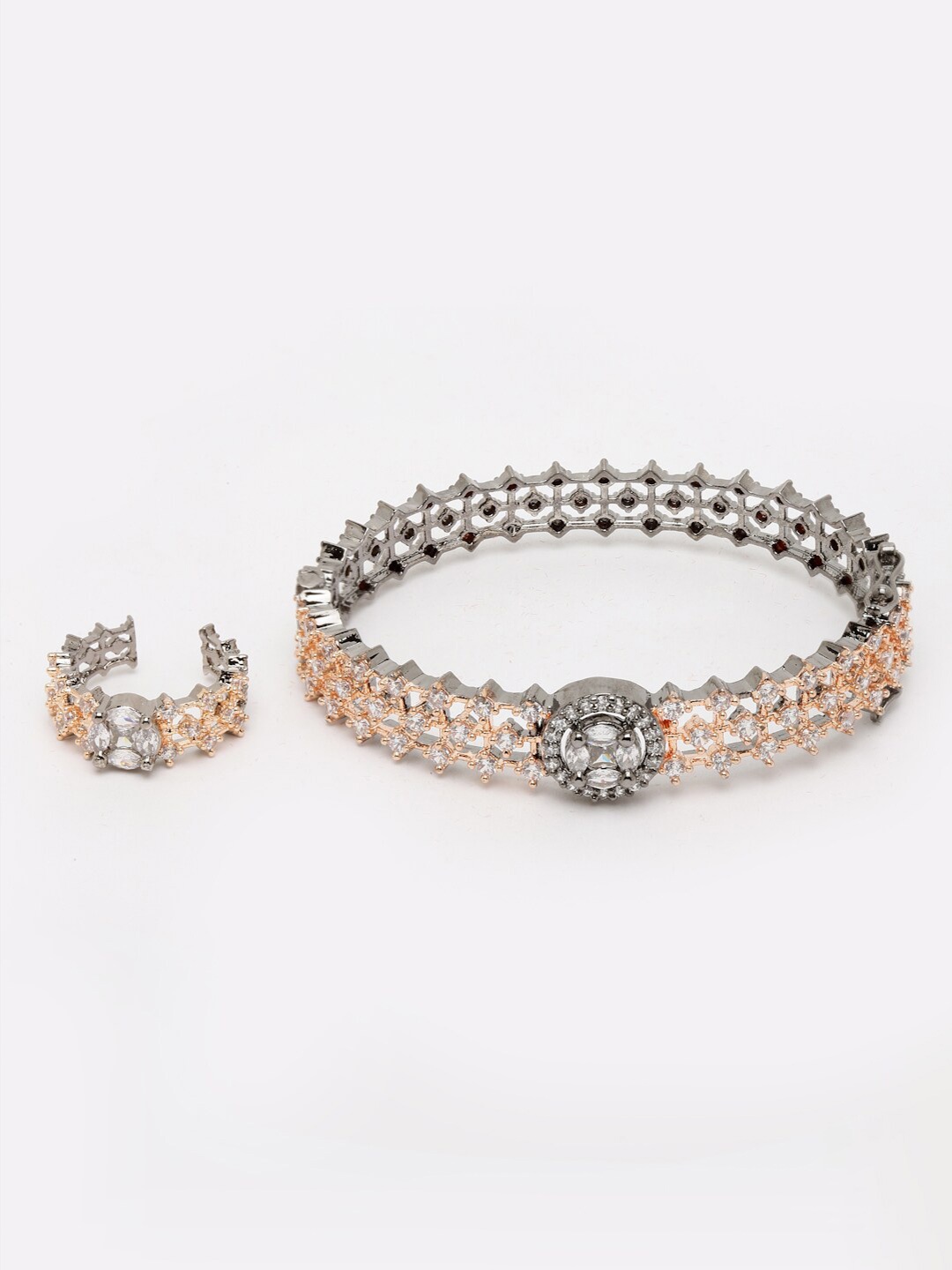 

Anouk Rose Gold-Plated American Diamond Bracelet with Ring