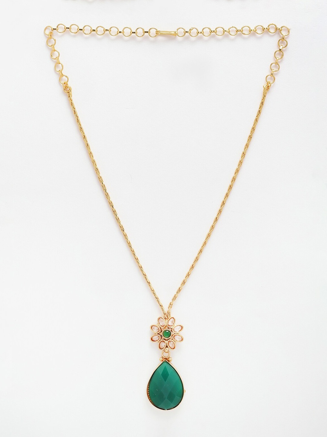 

Anouk Gold-Plated CZ Stone-Studded Teardrop Shaped Pendant With Chain, Green