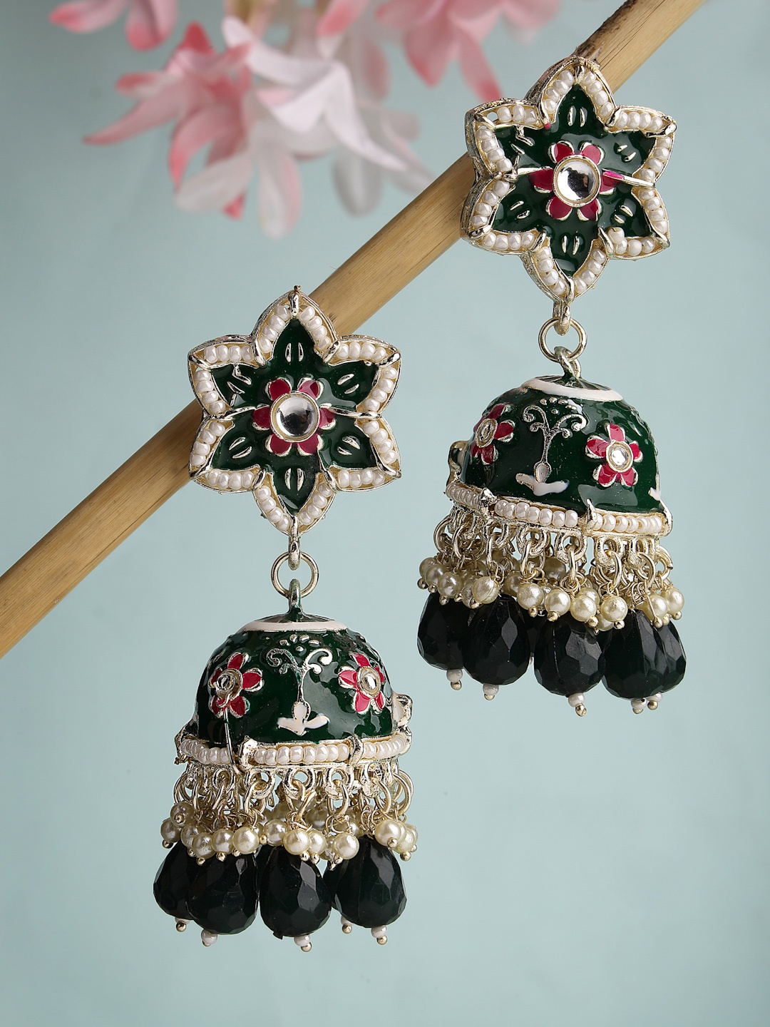 

Anouk Dome Shaped Jhumkas Earrings, Green