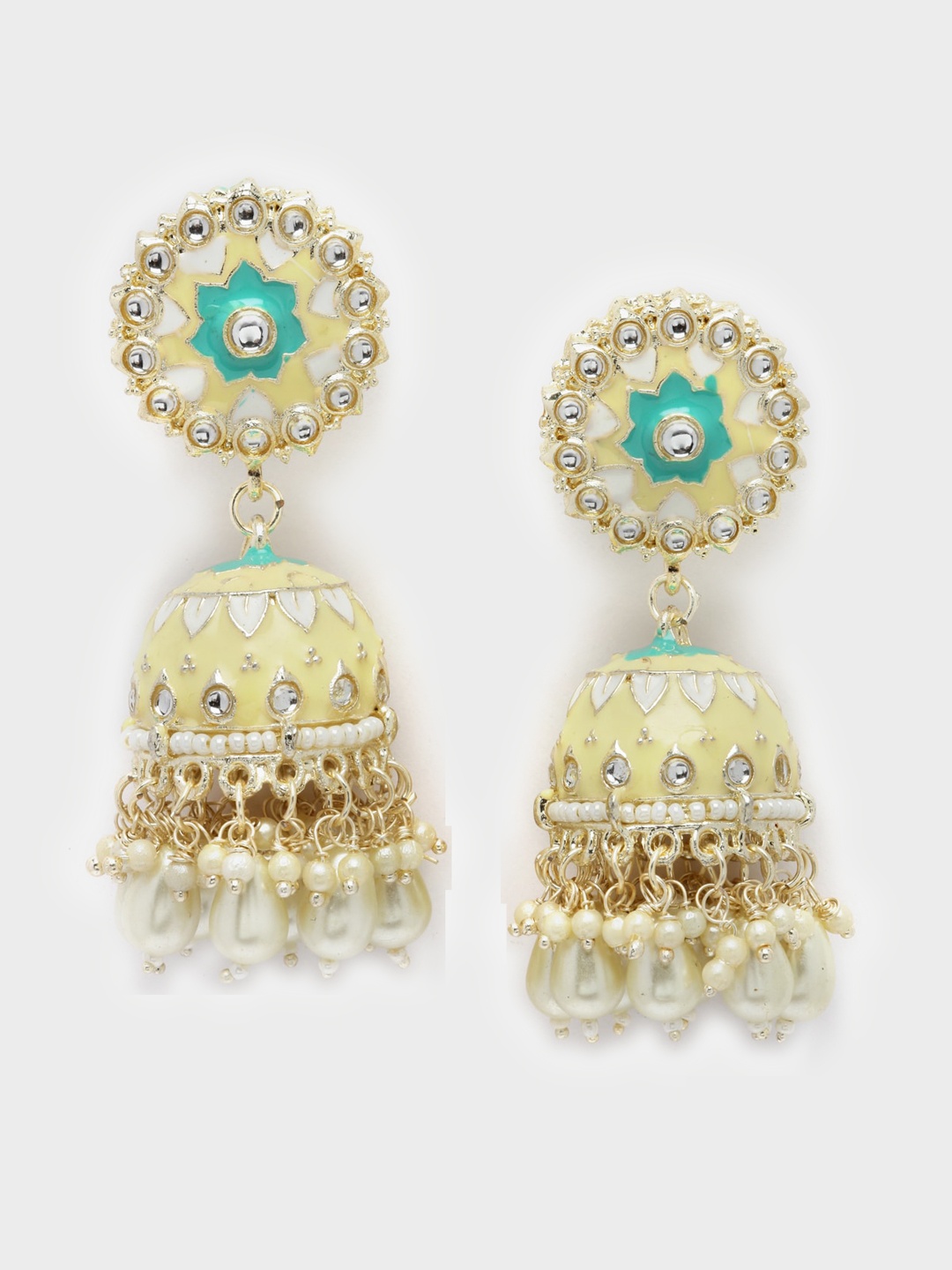 

Anouk Gold-Plated Dome Shaped Kundan Studded & Beaded Jhumkas
