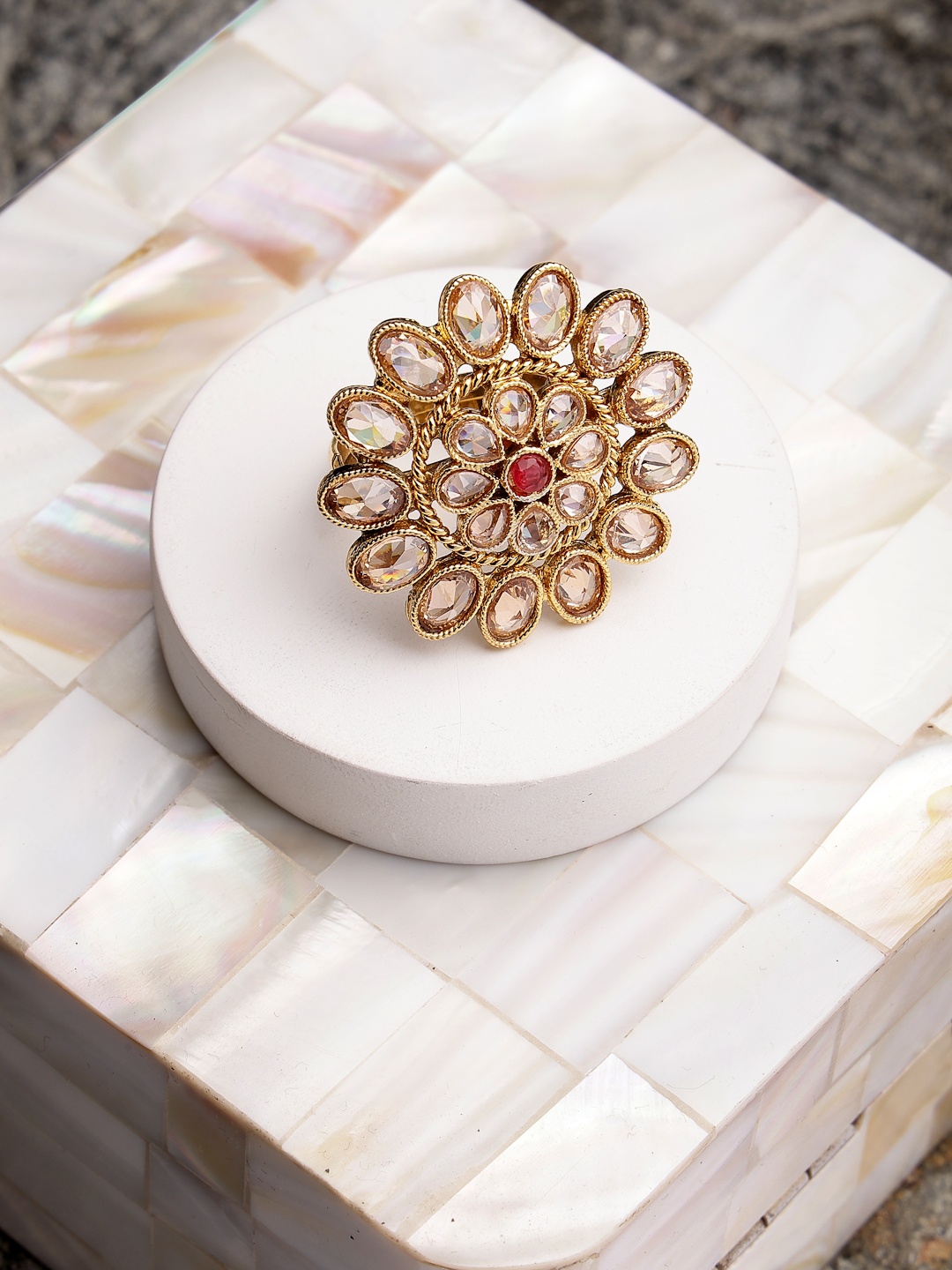 

Anouk Gold-Plated & AD Stone-Studded Adjustable Finger Ring