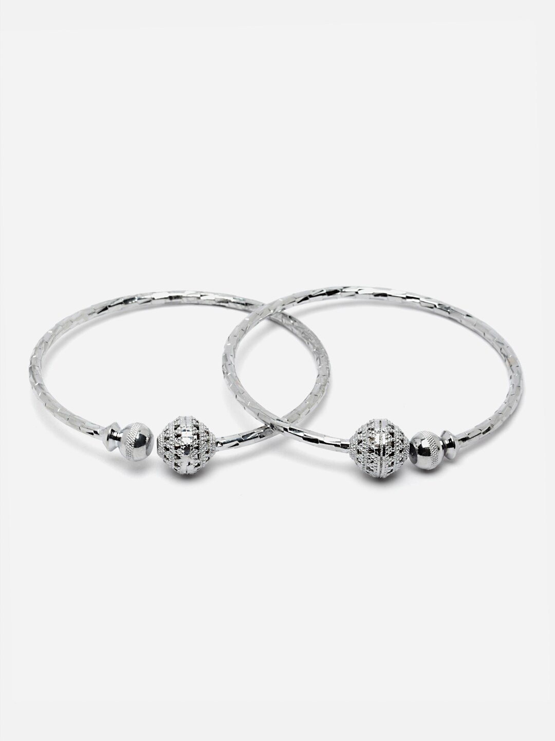 

Anouk Women Set Of 2 Silver-Toned Silver-Plated Kada Bracelet