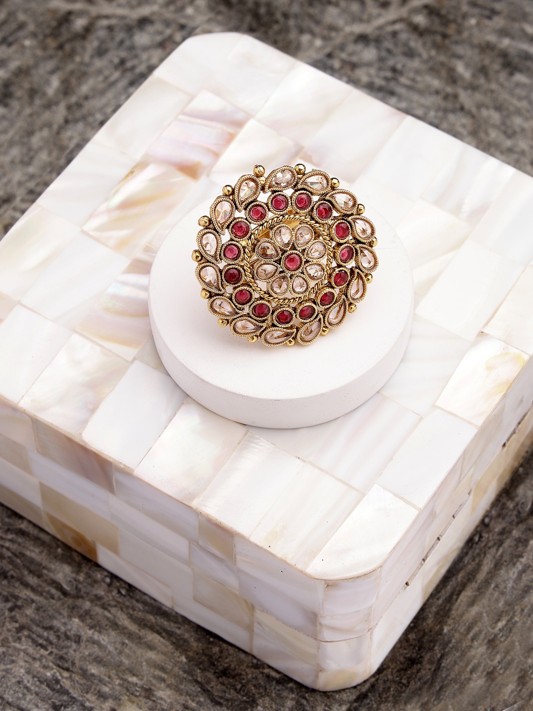 

Anouk Gold-Plated AD-Studded Floral Shaped Finger Ring