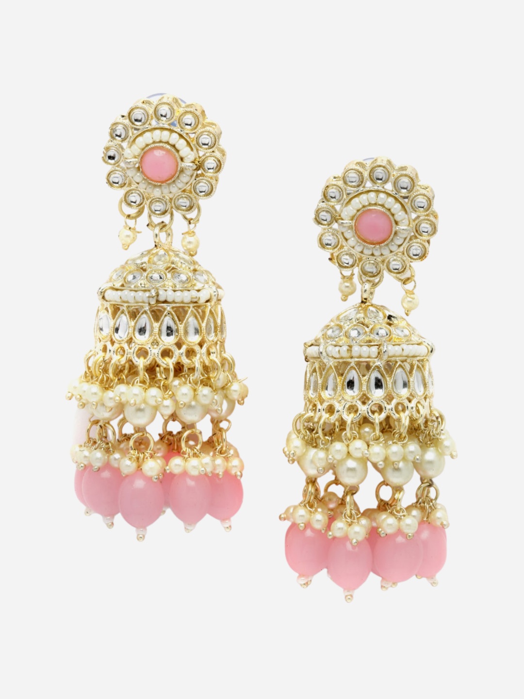 

Anouk Gold-Plated Dome Shaped Kundan Studded & Beaded Jhumkas