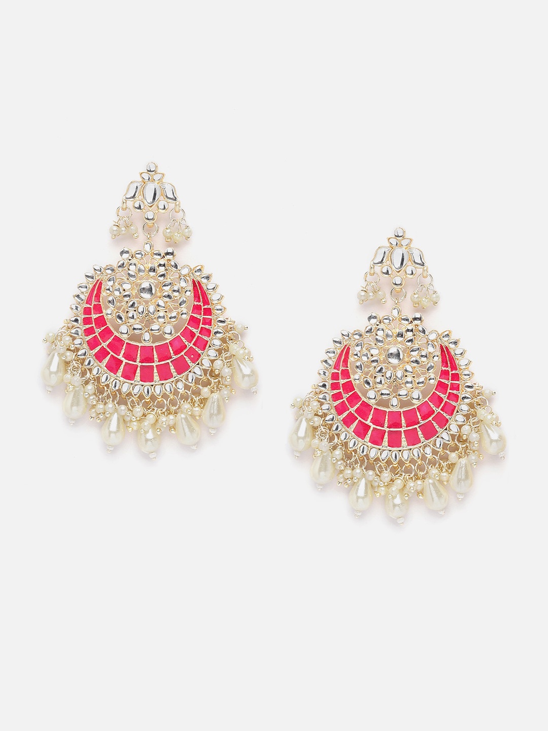 

Anouk Gold-Plated Crescent Shaped Kundan Studded & Beaded Chandbalis