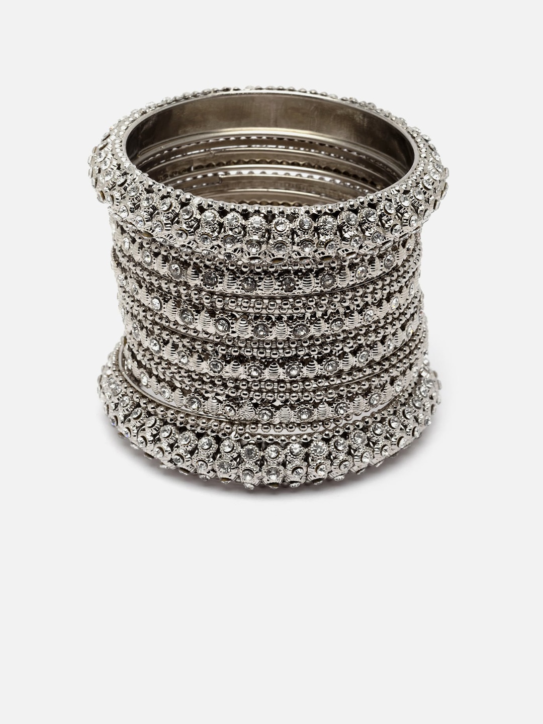 

Anouk Set Of 6 Silver-Plated & Stone-Studded Oxidised Bangles