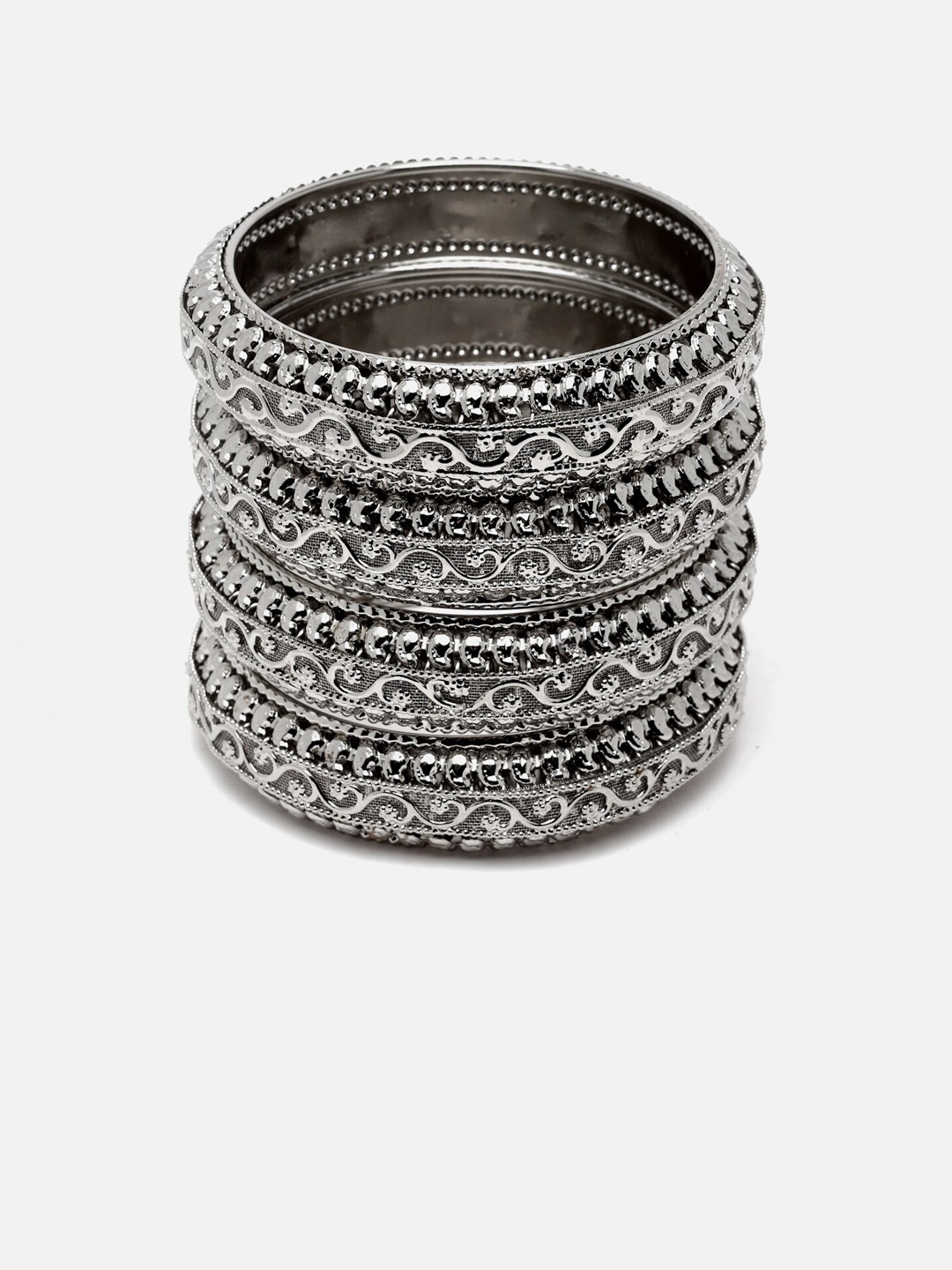 

Anouk Set Of 4 Silver-Plated Oxidised Textured Bangles