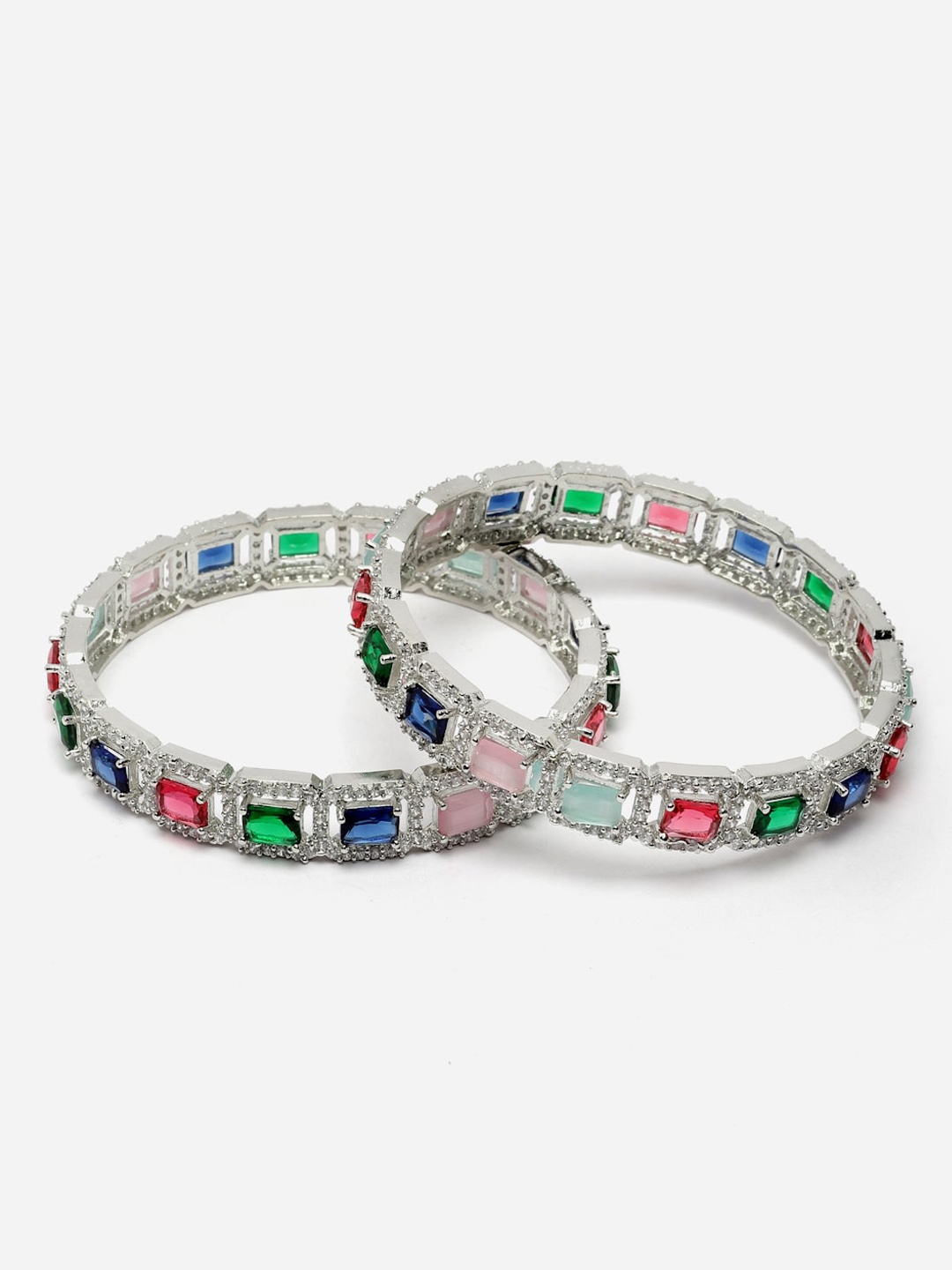 

Anouk Set Of 2 Rhodium-Plated AD-Studded Bangles, Silver