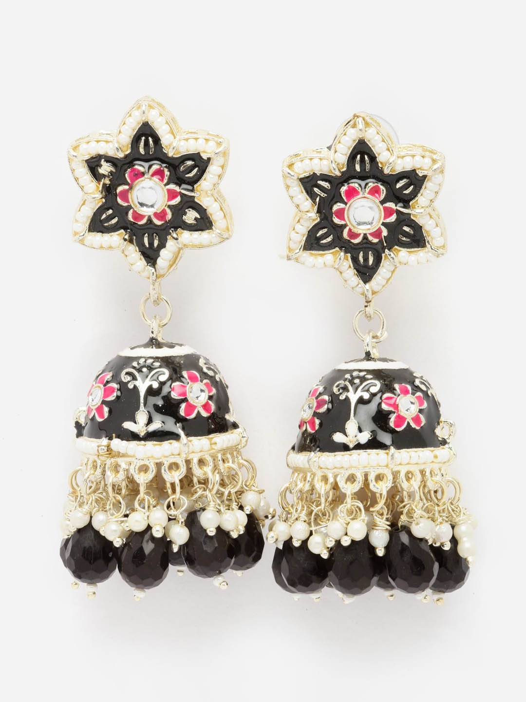 

Anouk Gold-Plated Dome Shaped Kundan Studded & Beaded Jhumkas