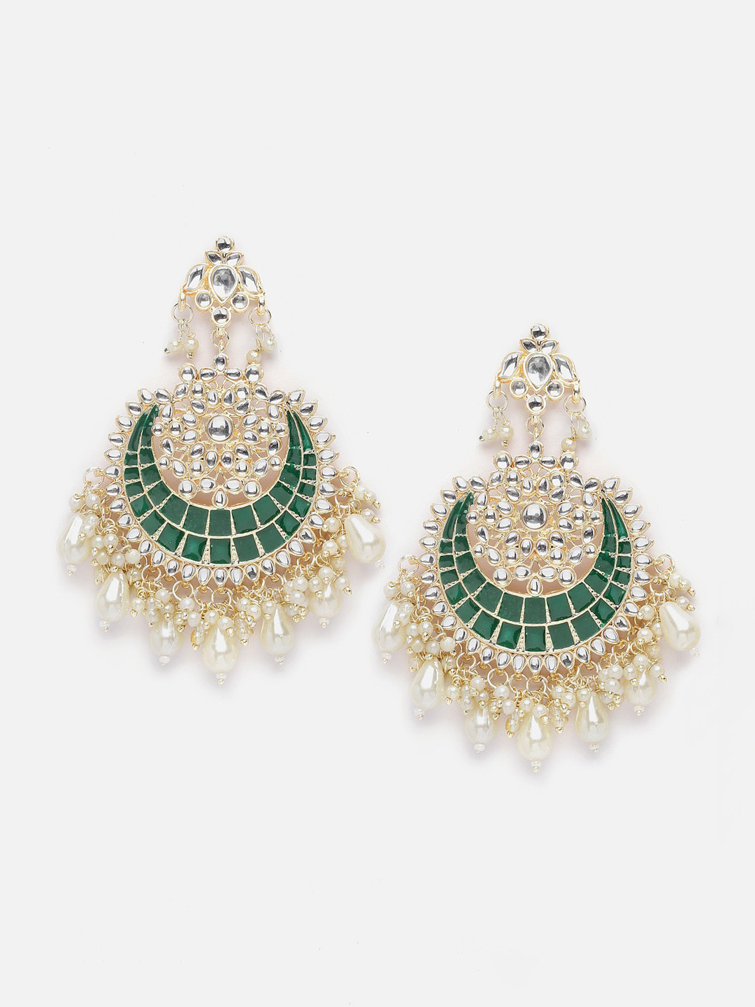 

Anouk Gold-Plated Crescent Shaped Kundan Studded & Beaded Chandbalis