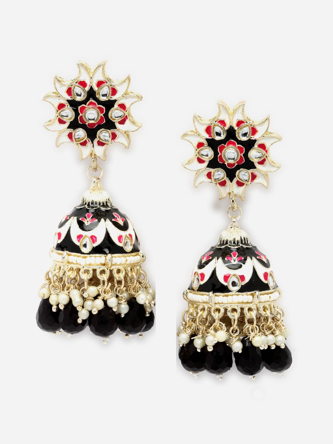 

Anouk Gold-Plated Dome Shaped Kundan Studded & Beaded Jhumkas