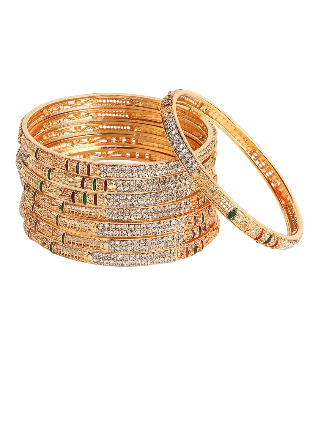 

Anouk Set of 8 Gold-plated Crystal-Studded Bangles, Red