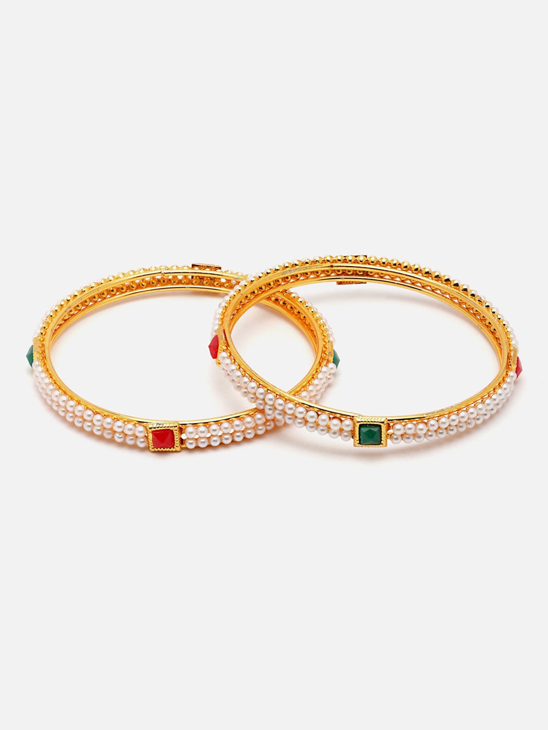 

Anouk Set Of 12 Gold-Plated Stone-Studded & Pearl Beaded Bangles