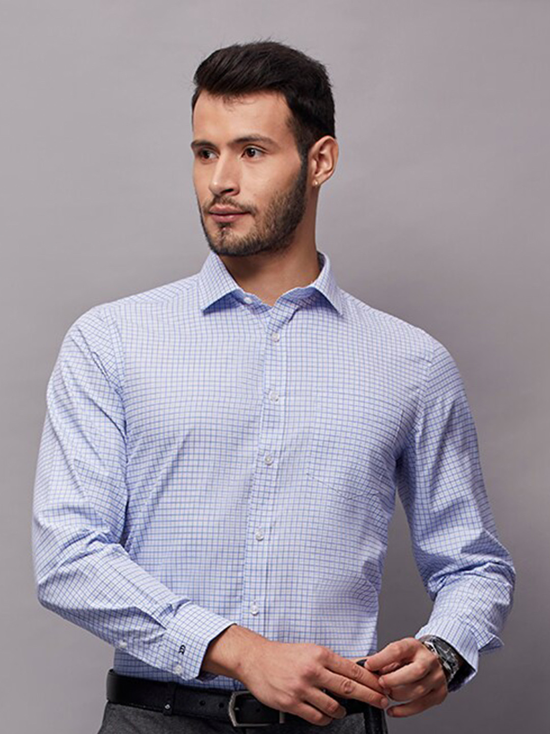 

INSPIRO Classic Checked Spread Collar Formal Shirt, White