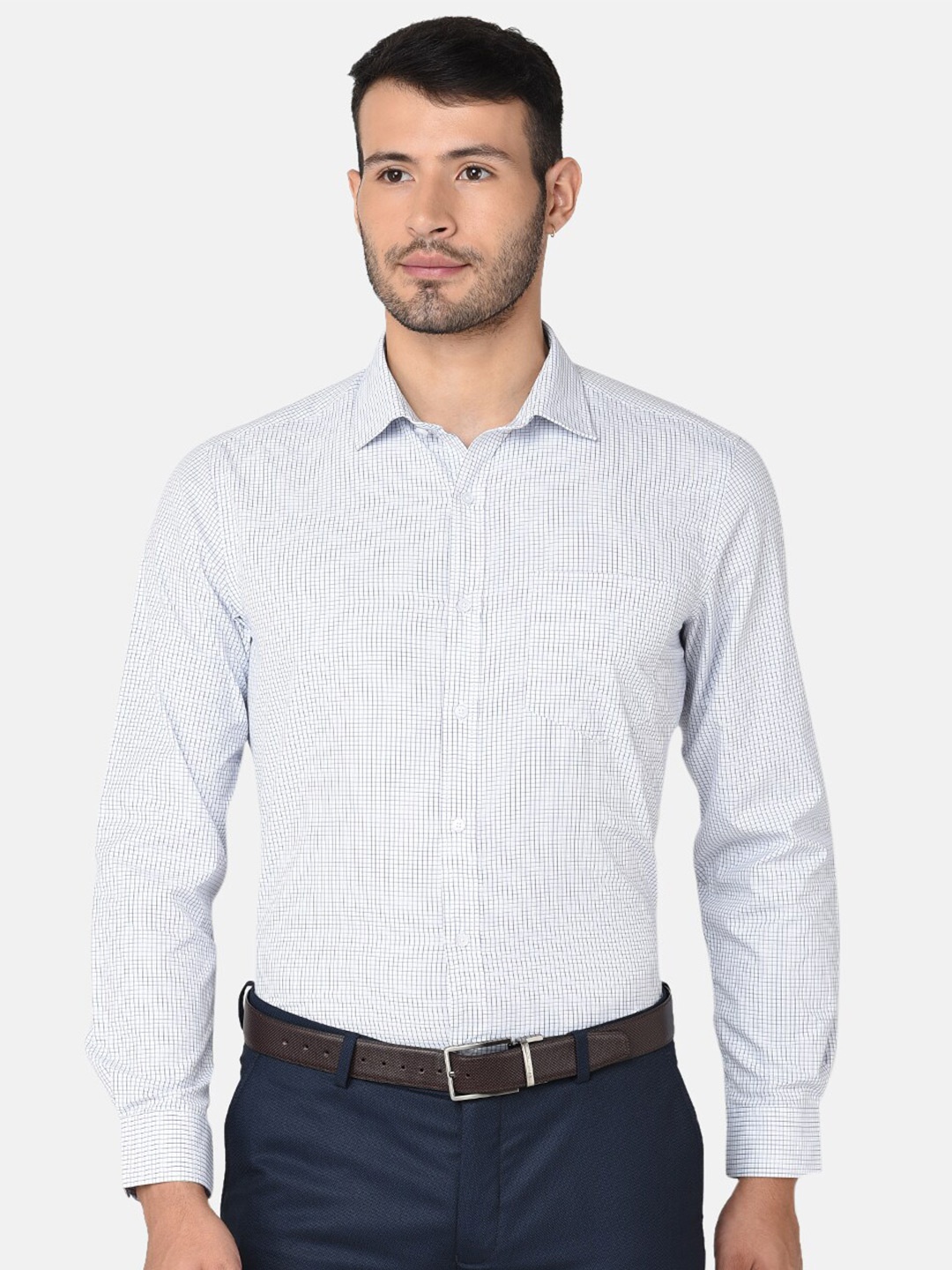 

INSPIRO Classic Micro Checked Spread Collar Formal Shirt, White