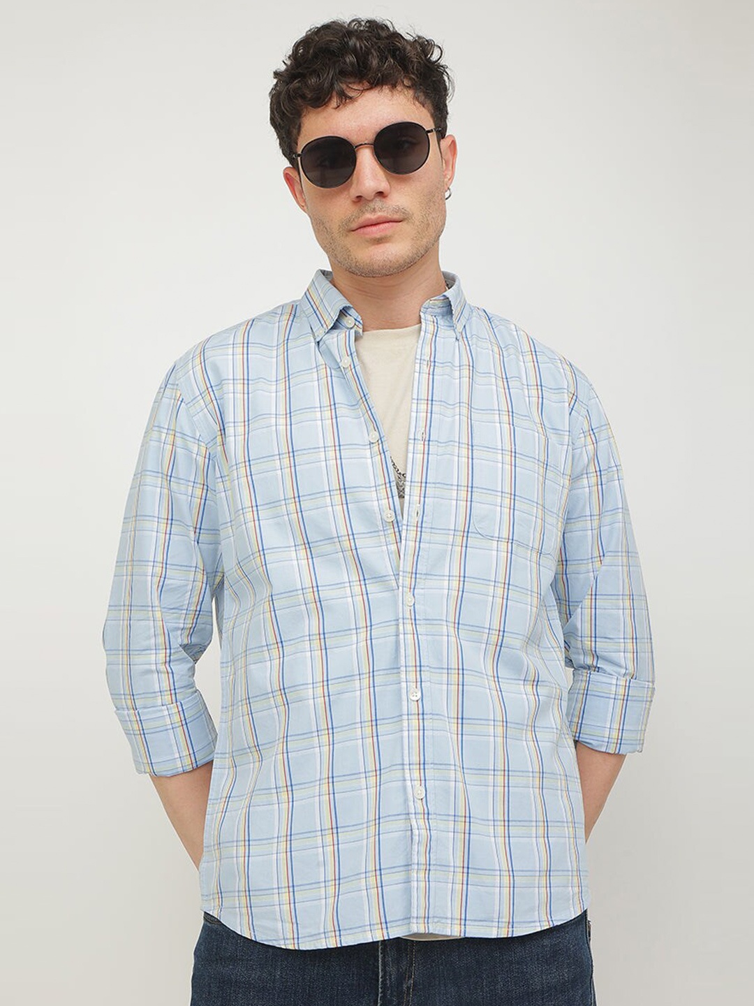 

Snitch Blue Checked Classic Slim Fit Cotton Casual Shirt
