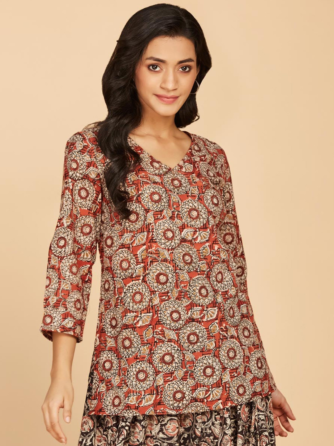 

Fabindia Ethnic Motifs Printed Cotton Kurta, Red