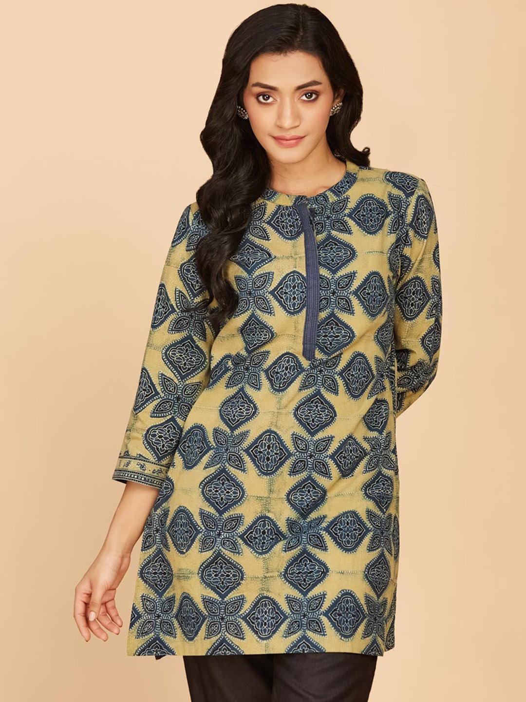 

Fabindia Ethnic Motifs Printed Cotton Kurta, Blue