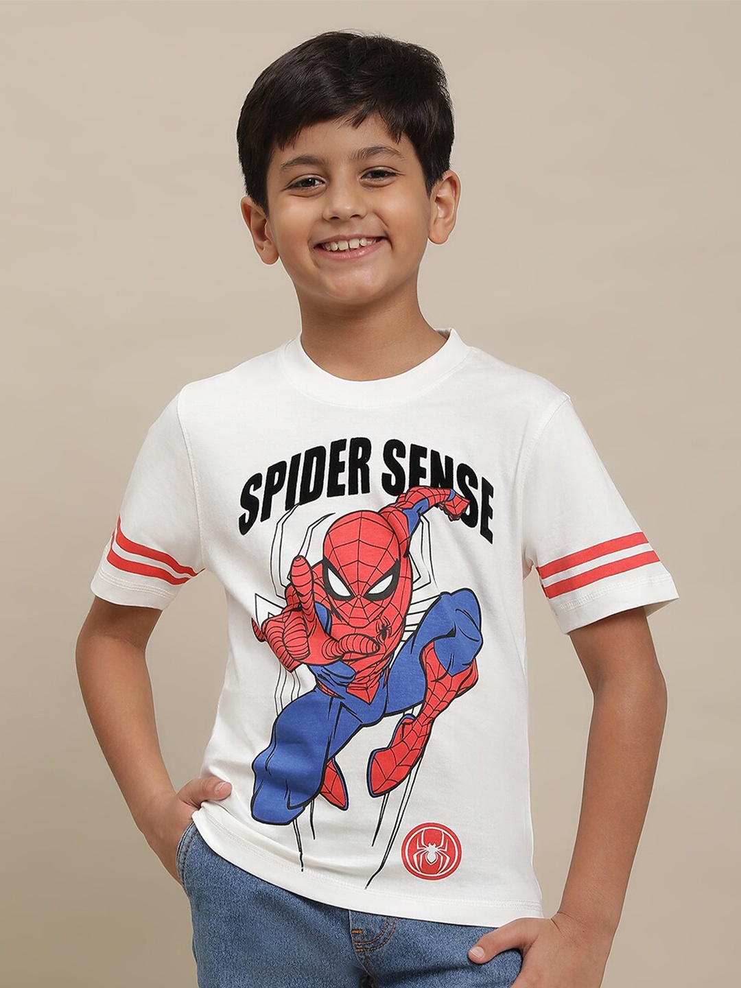 

Kids Ville Boys Spiderman Printed Pure Cotton Tshirt, White