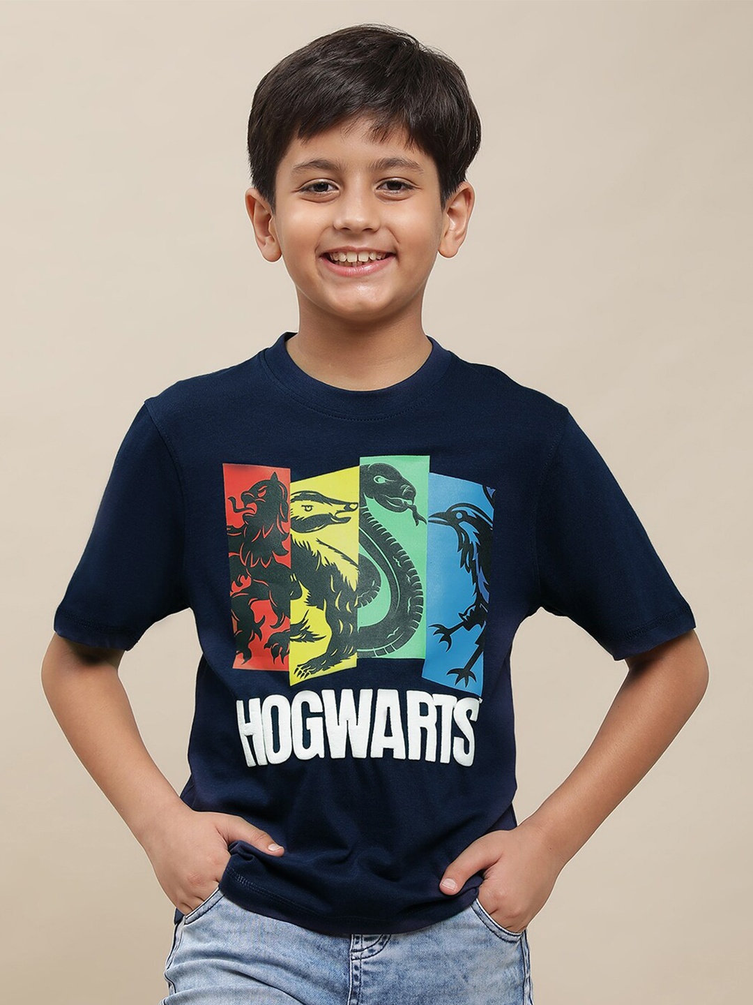 

Kids Ville Boys Harry Potter Printed Pure Cotton Tshirt, Navy blue
