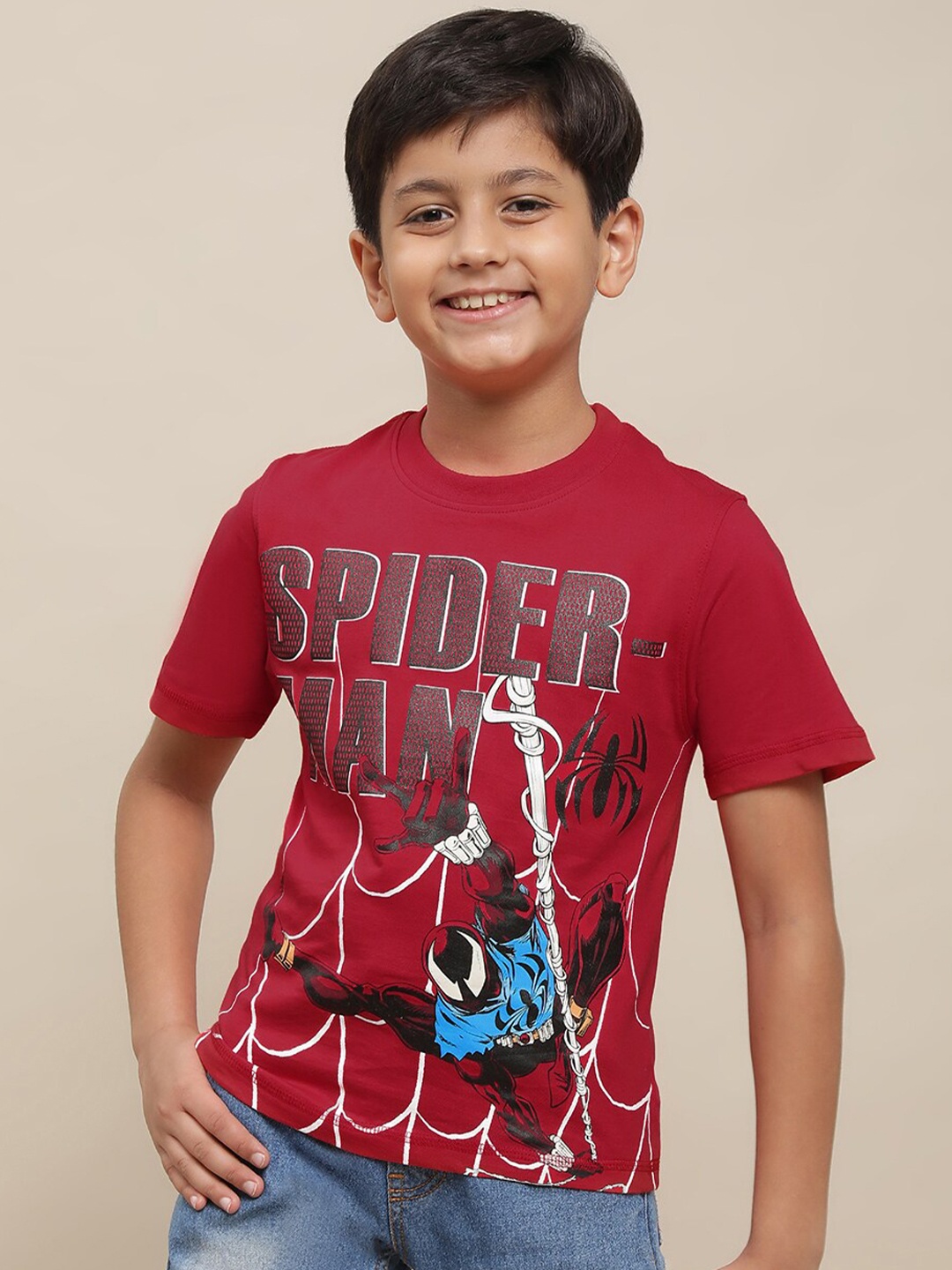 

Kids Ville Boys Spider-Man Printed Pure Cotton Tshirt, Red