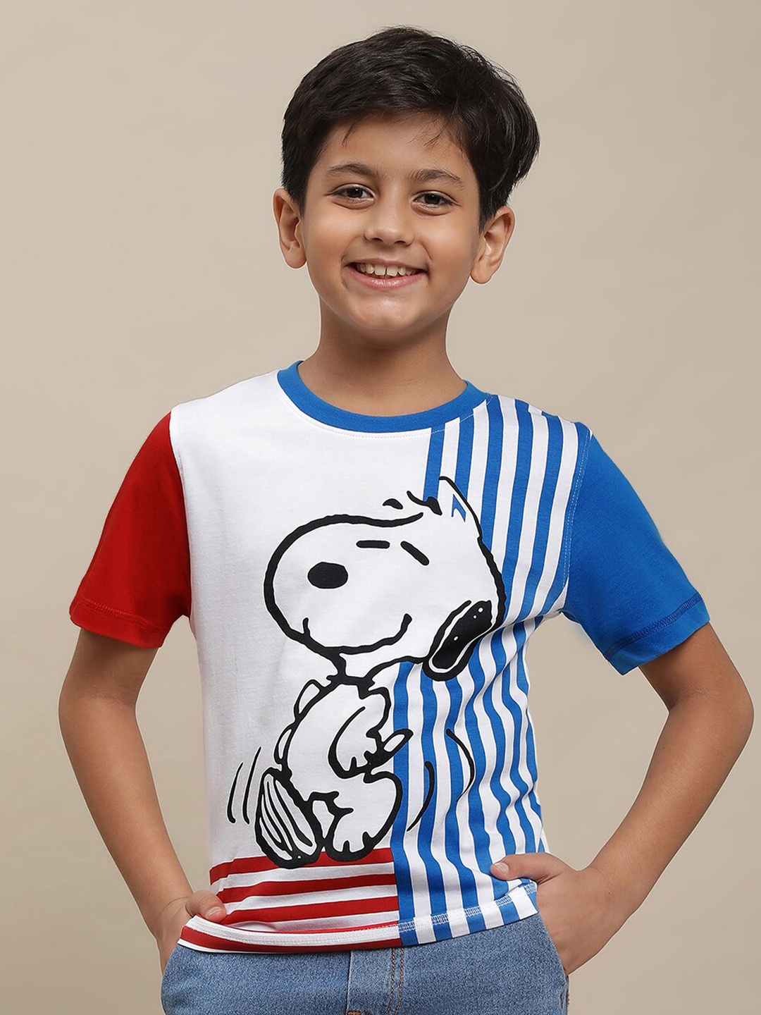 Kids Ville Boys Peanuts Printed Pure Cotton Tshirt, White