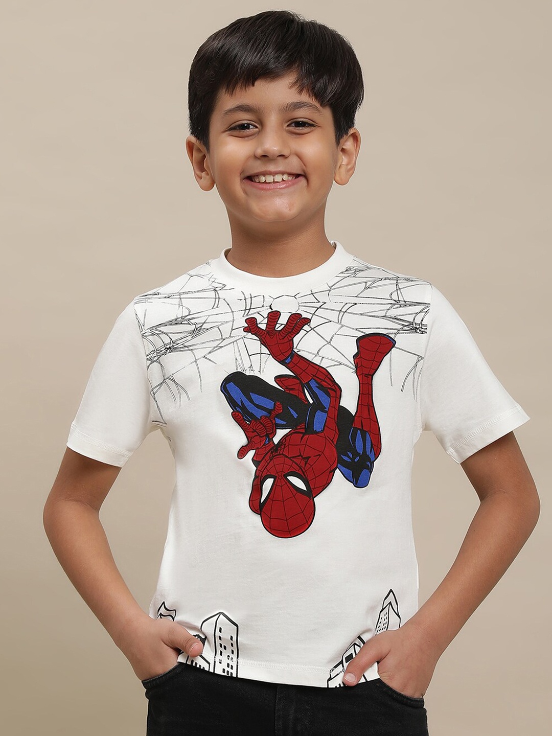 

Kids Ville Boys Spiderman Printed Pure Cotton T-shirt, Off white