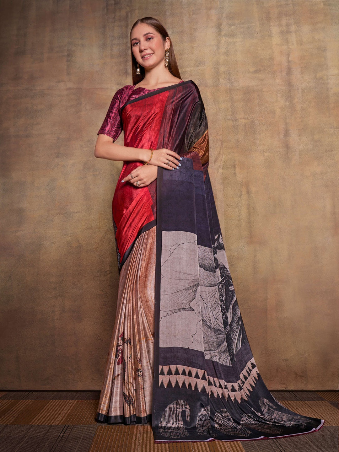 

Mitera Colourblocked Pure Silk Saree, Black