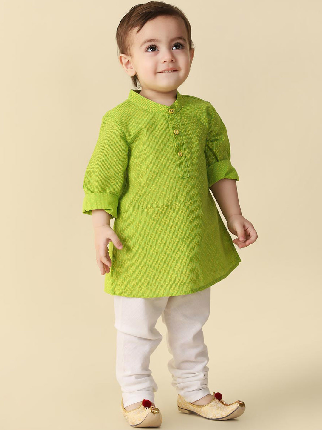 

Fabindia Boys Geometric Printed Cotton Kurta, Green